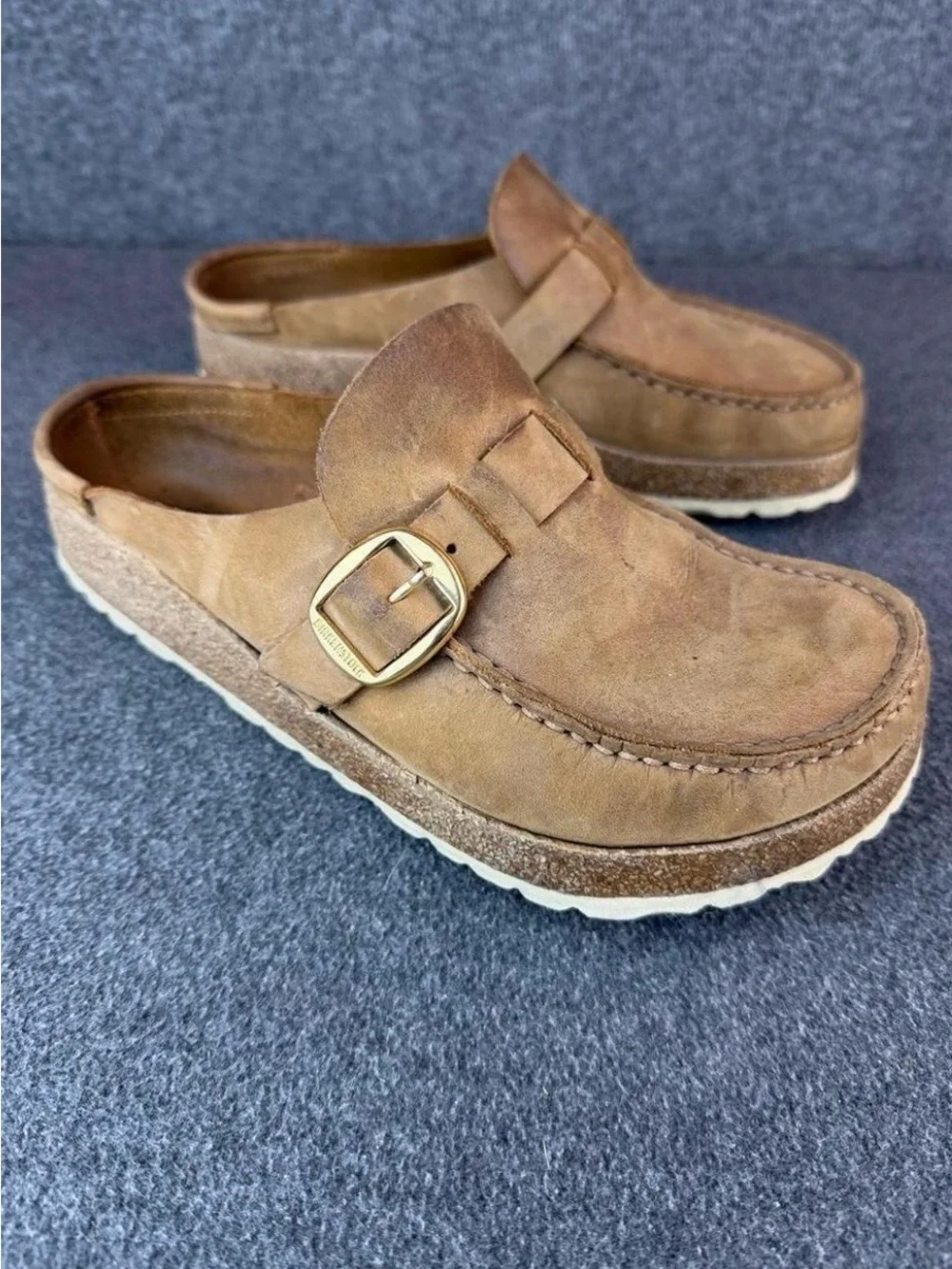 Birkenstock Tan Suede Slip-On Mule with Buckle